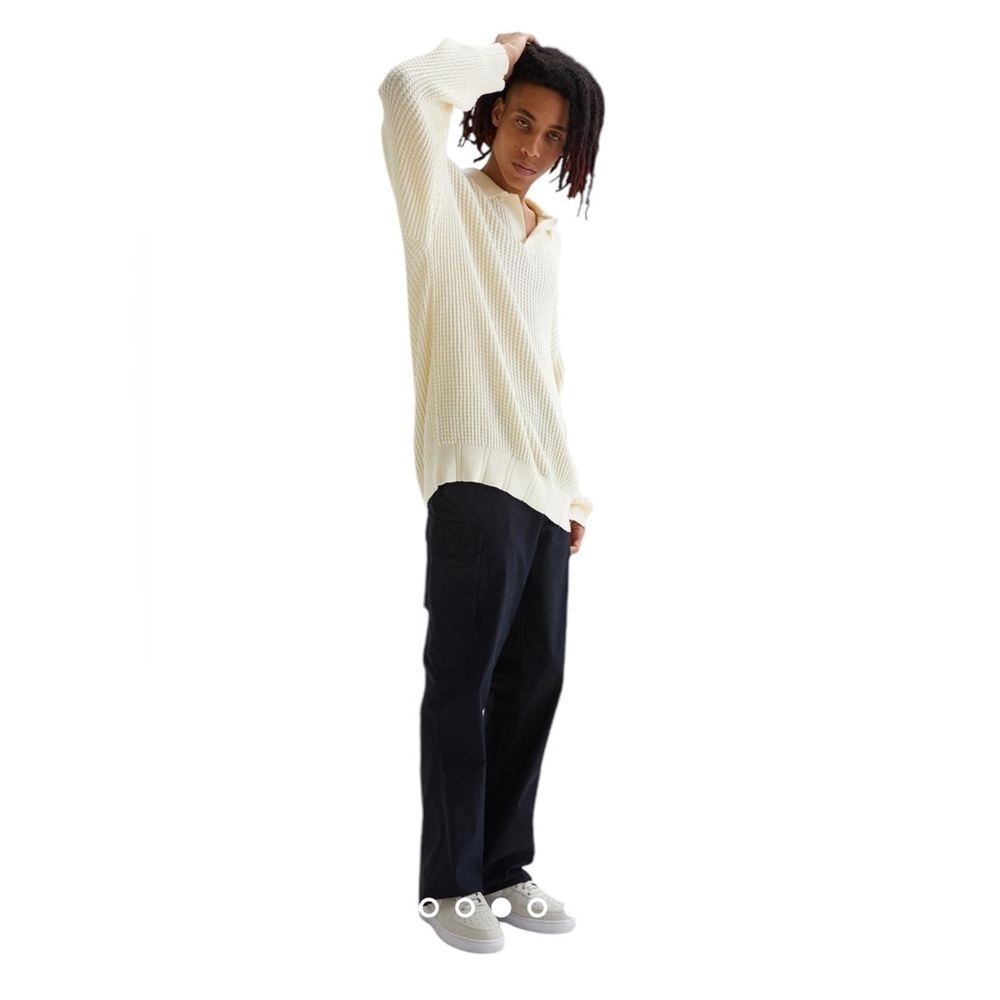 Standard Cloth Waffle Knit Polo Sweater Ecru Size Medium
